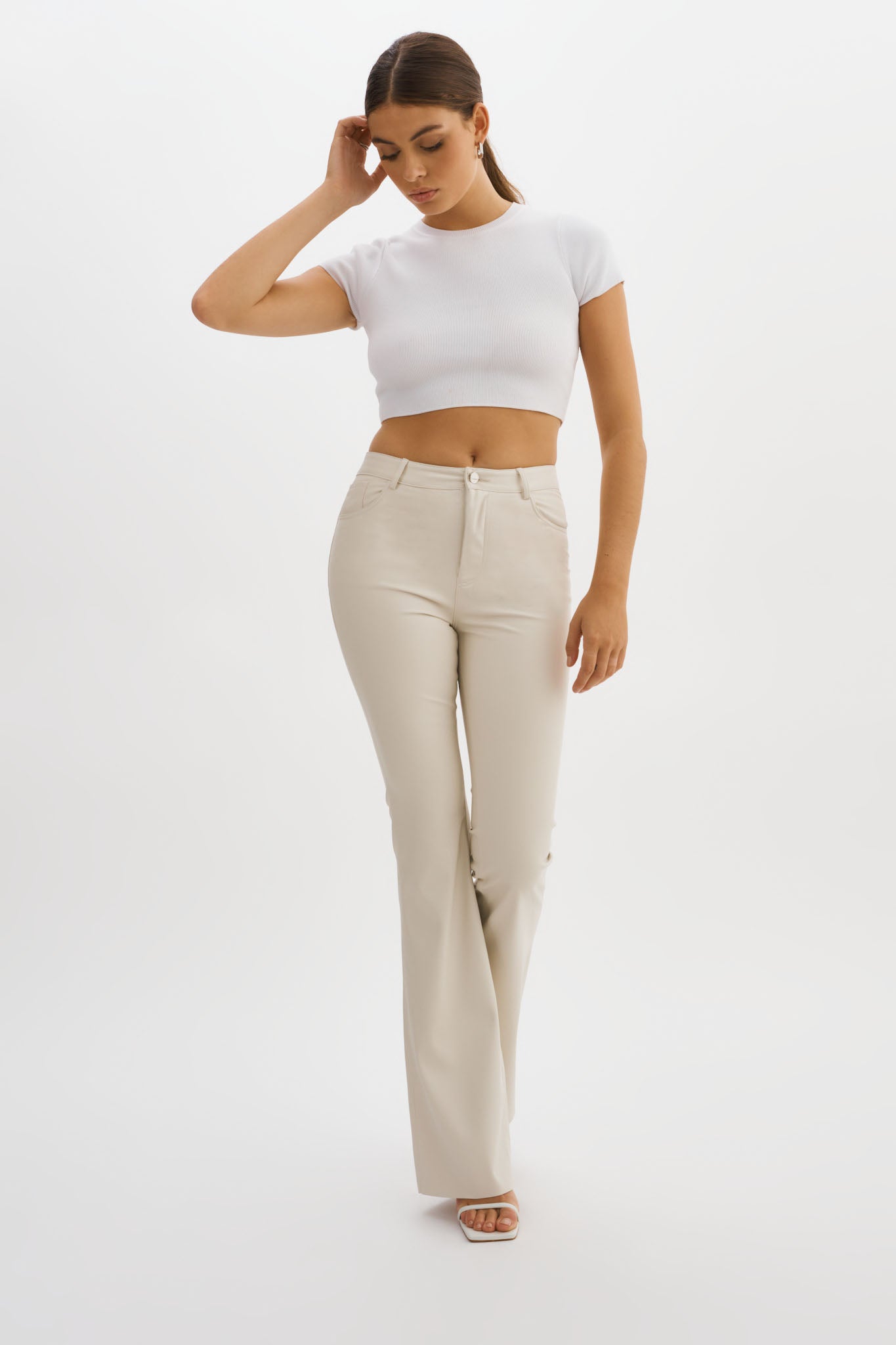 ASOS DESIGN Hourglass faux leather straight leg trousers in brown | ASOS